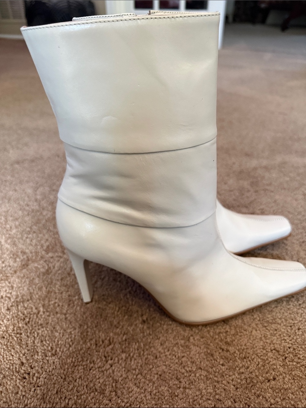 Tabitha Cream Pointed-Toe Mid-Calf Stiletto Boots
